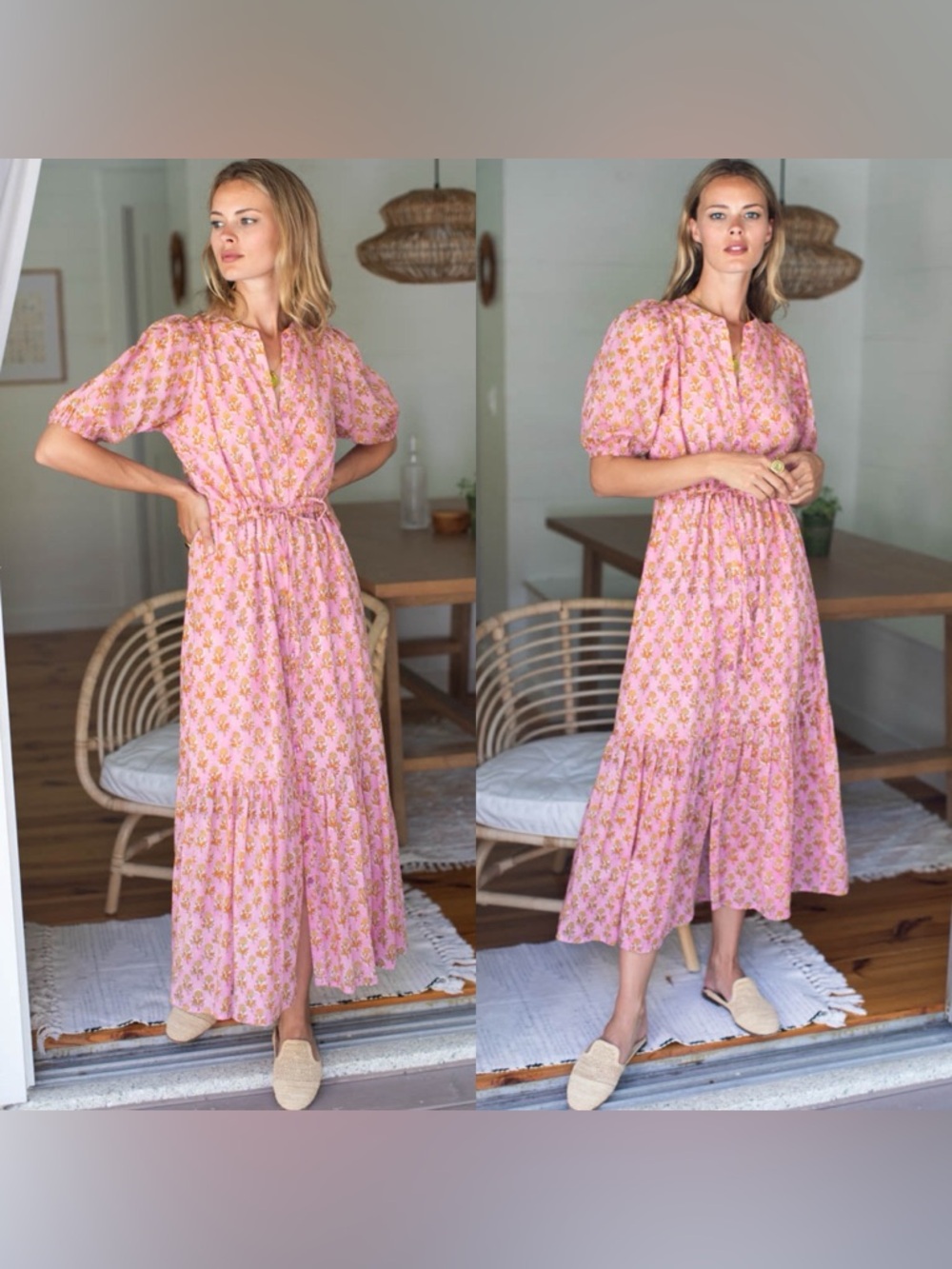 Emerson Fry Lucy Dress Little Marigolds Pink Organic Cotton Maxi Dress